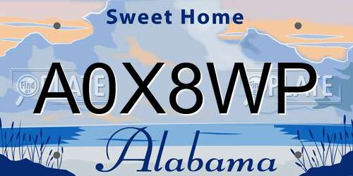 A0X8WP Alabama License Plate