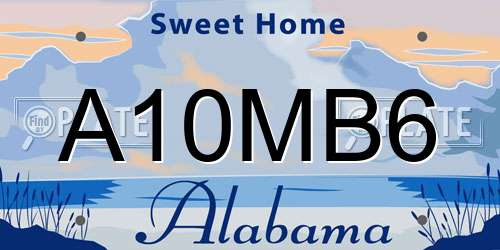 A10MB6 Alabama License Plate