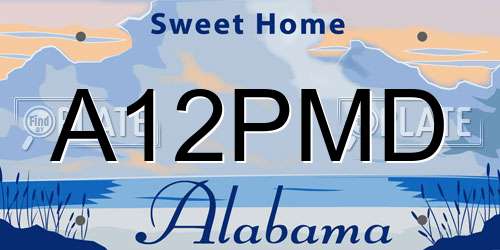 A12PMD Alabama License Plate