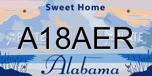A18AER Alabama License Plate