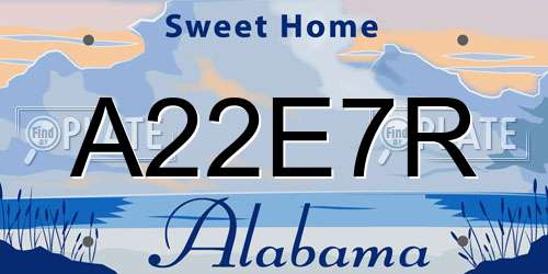 A22E7R Alabama License Plate