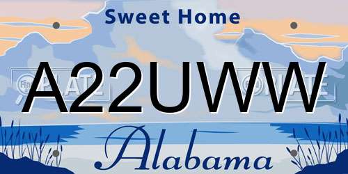 A22UWW Alabama License Plate