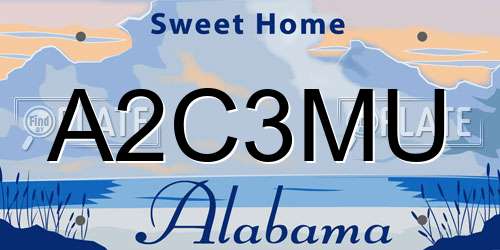 A2C3MU Alabama License Plate