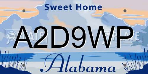 A2D9WP Alabama License Plate