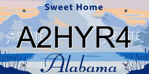 A2HYR4 Alabama License Plate