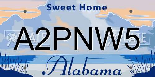 A2PNW5 Alabama License Plate