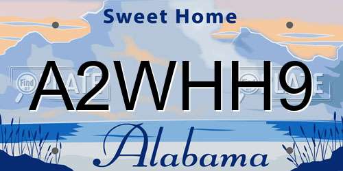 A2WHH9 Alabama License Plate