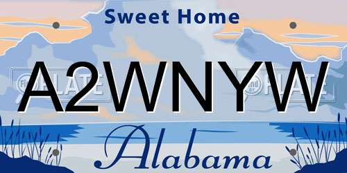 A2WNYW Alabama License Plate