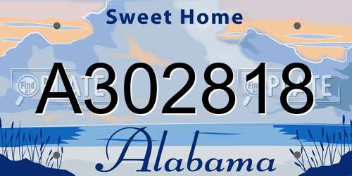 A302818 Alabama License Plate