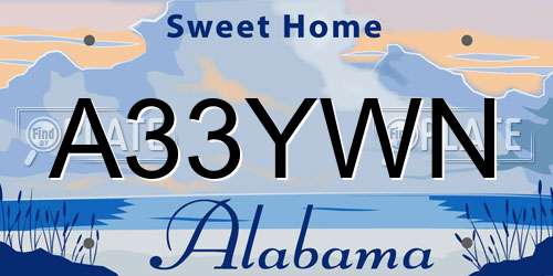 A33YWN Alabama License Plate