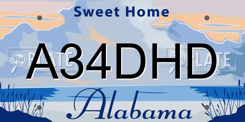 A34DHD Alabama License Plate