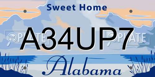 A34UP7 Alabama License Plate