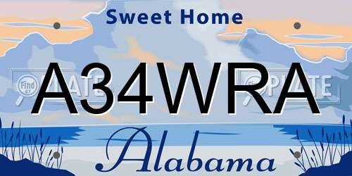 A34WRA Alabama License Plate
