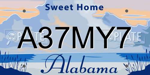 A37MY7 Alabama License Plate