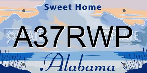 A37RWP Alabama License Plate