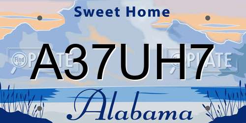 A37UH7 Alabama License Plate