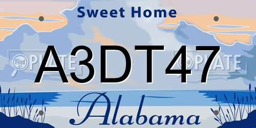 A3DT47 Alabama License Plate
