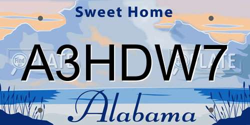 A3HDW7 Alabama License Plate