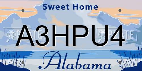 A3HPU4 Alabama License Plate