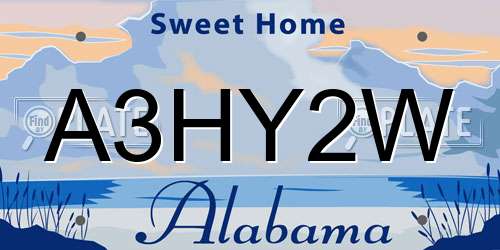 A3HY2W Alabama License Plate
