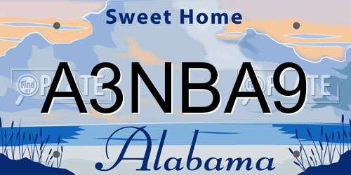 A3NBA9 Alabama License Plate