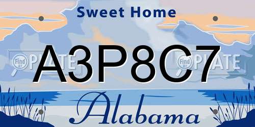 A3P8C7 Alabama License Plate