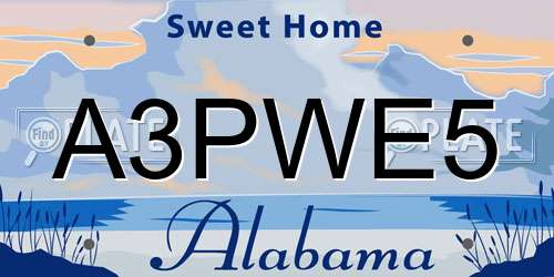 A3PWE5 Alabama License Plate