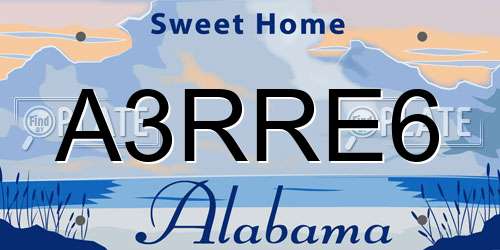 A3RRE6 Alabama License Plate