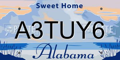 A3TUY6 Alabama License Plate