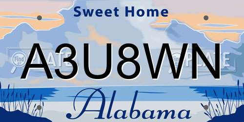 A3U8WN Alabama License Plate