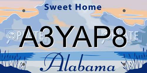 A3YAP8 Alabama License Plate