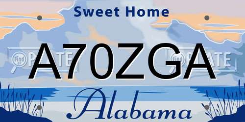 A70ZGA Alabama License Plate