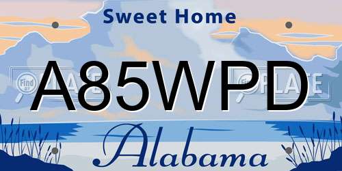 A85WPD Alabama License Plate