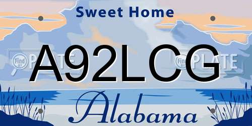 A92LCG Alabama License Plate