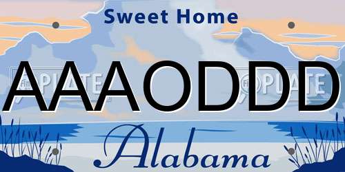 AAAODDD Alabama License Plate