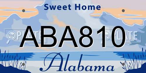 ABA810 Alabama License Plate
