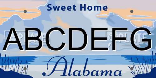 ABCDEFG Alabama License Plate