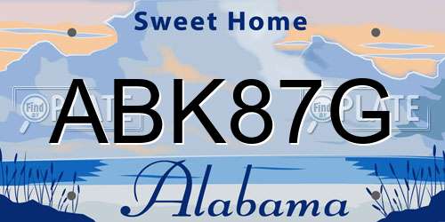 ABK87G Alabama License Plate