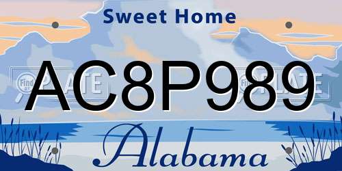 AC8P989 Alabama License Plate