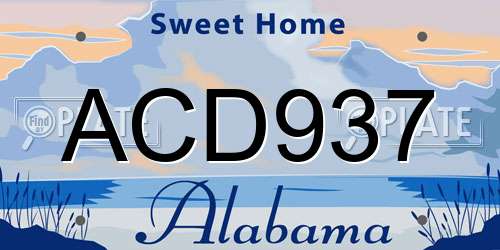 ACD937 Alabama License Plate