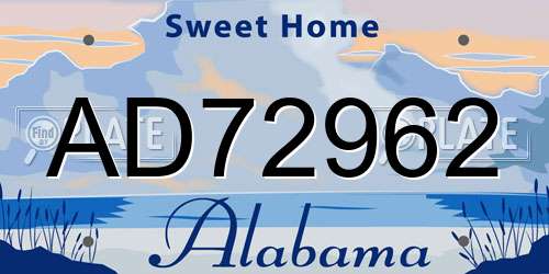 AD72962 Alabama License Plate