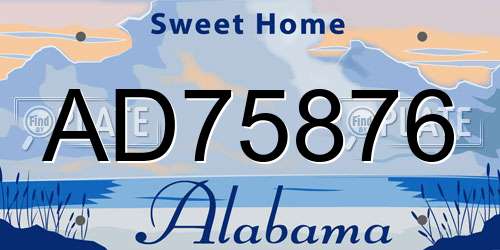 AD75876 Alabama License Plate