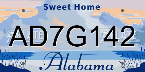 AD7G142 Alabama License Plate