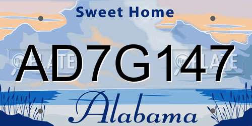 AD7G147 Alabama License Plate