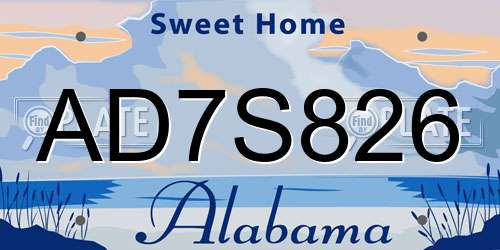 AD7S826 Alabama License Plate