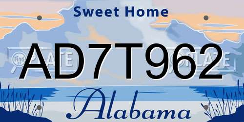AD7T962 Alabama License Plate