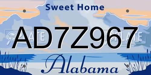 AD7Z967 Alabama License Plate