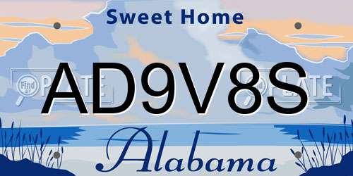 AD9V8S Alabama License Plate