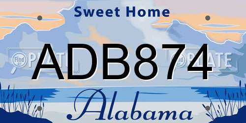ADB874 Alabama License Plate