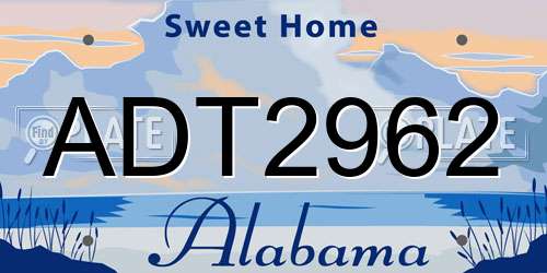 ADT2962 Alabama License Plate